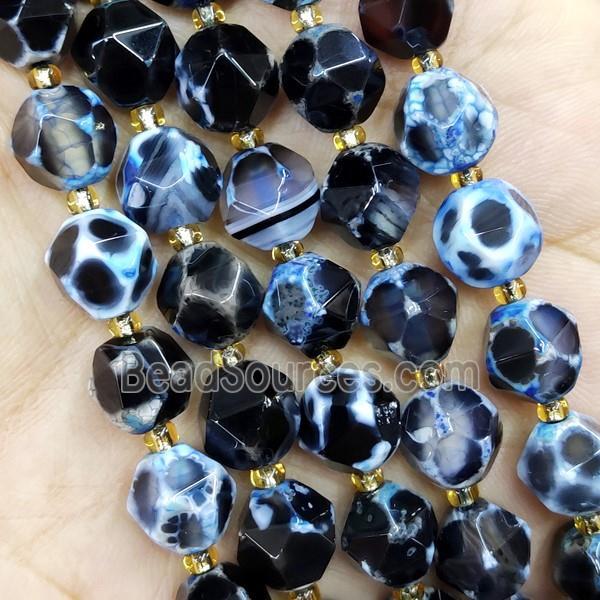 Natural Agate Beads Blue Dye Cut Round