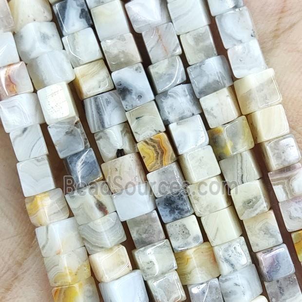 Yellow Crazy Agate Cube Beads