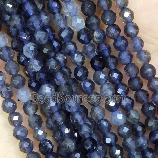 Natural Iolite Beads Faceted Round Inkblue AA-Grade