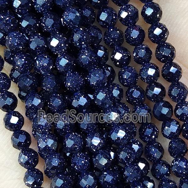 Blue Sandstone Beads Faceted Round Tiny