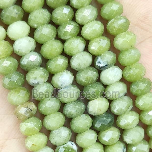 Olive Chinese Nephrite Jade Beads Faceted Rondelle