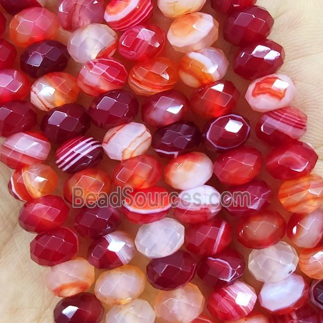 Red Striped Agate Beads Faceted Rondelle