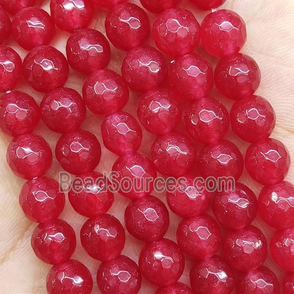 Red Dye Jade Beads Faceted Round