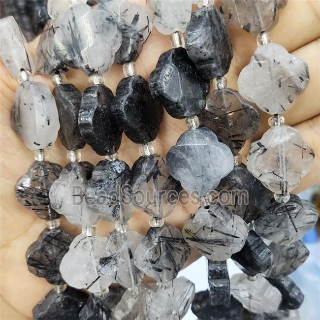 Black Rutilated Quartz Beads Clover