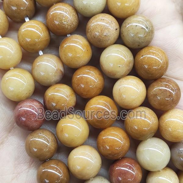 Natural Chinese Gold Jade Beads Smooth Round