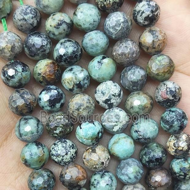 Green African Turquoise Beads Faceted Round