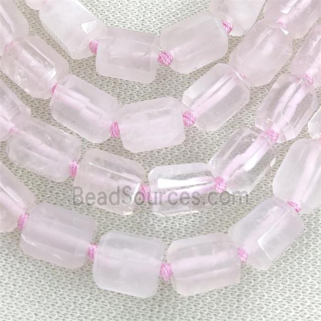 Pink Rose Quartz Column Beads Faceted