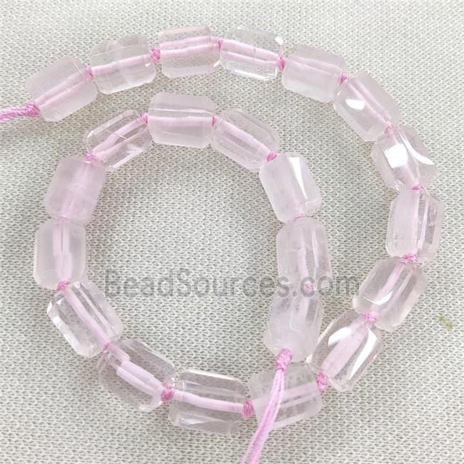 Pink Rose Quartz Column Beads Faceted