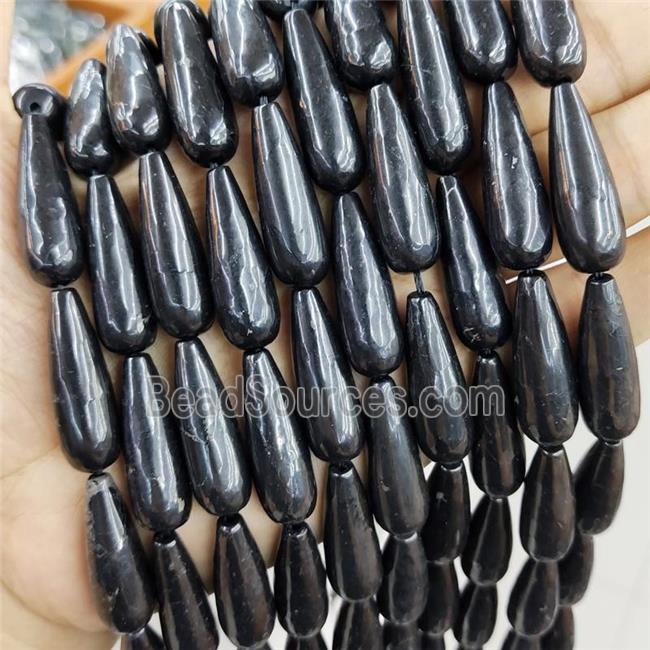 Black Shungite Beads Smooth Teardrop