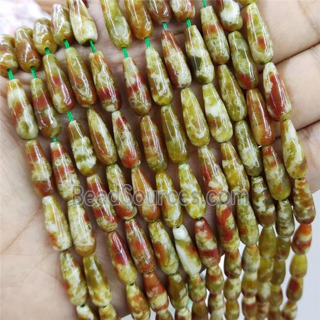 Green Serpentine Beads Smooth Teardrop