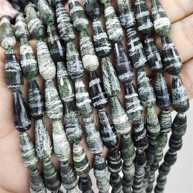 Green Zebra Jasper Beads Faceted Teardrop