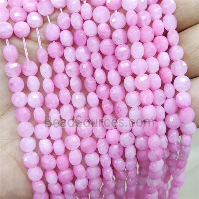 Pink Jade Beads Faceted Coin Dye