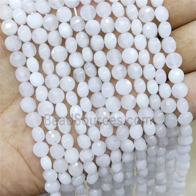 White Jade Beads Faceted Coin