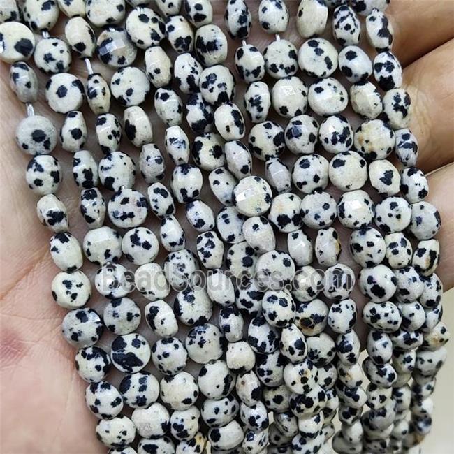 Black Dalmatian Jasper Beads Faceted Coin