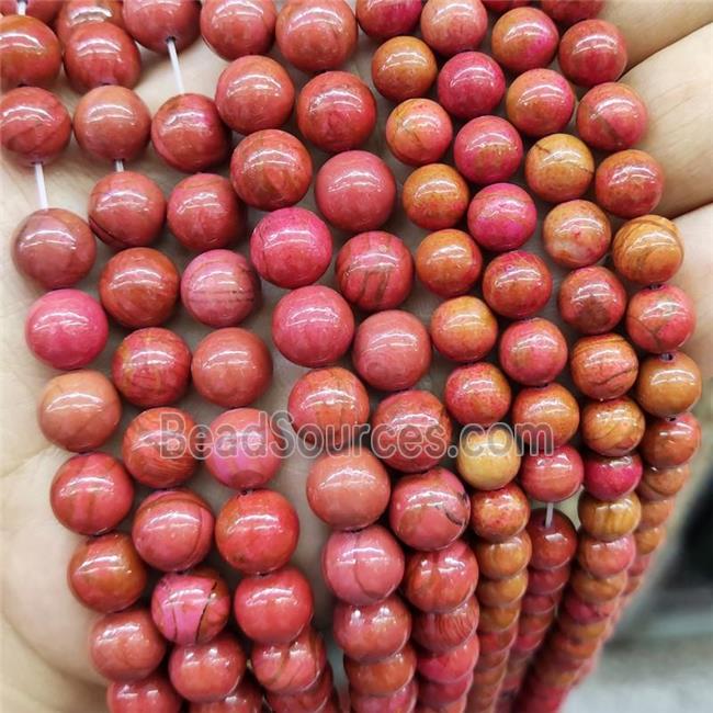 Red Wood Lace Jasper Beads Smooth Round Dye