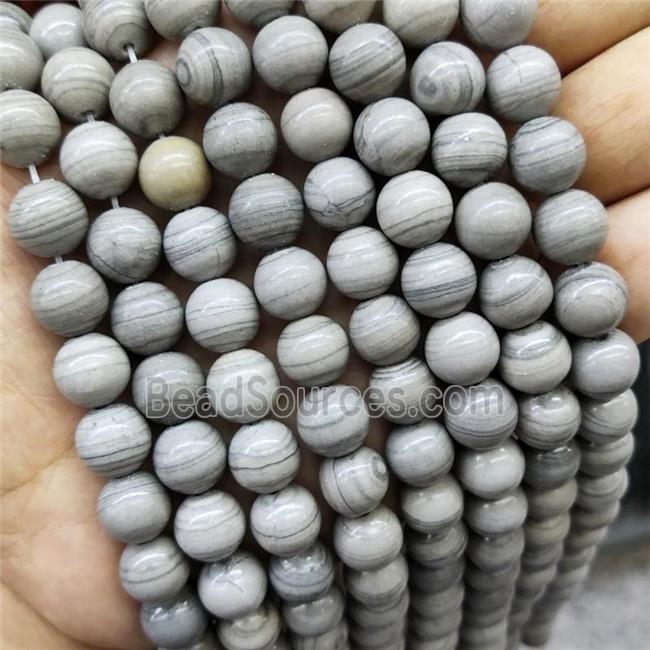 Gray Wood Lace Jasper Beads Smooth Round Dye