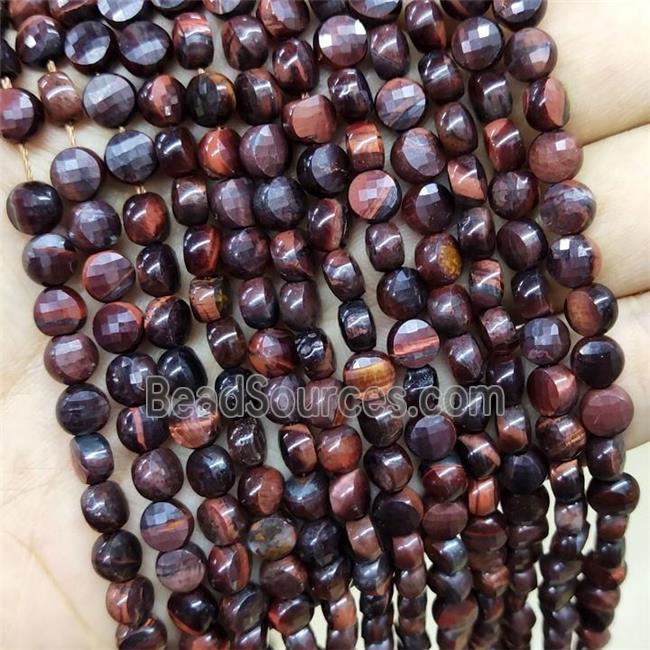 Red Tiger Eye Stone Circle Beads Faceted