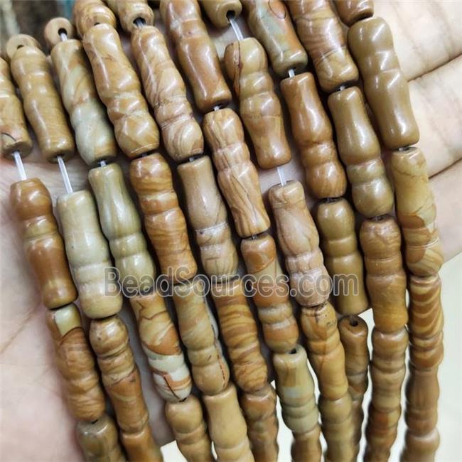 Brown Wood Lace Jasper Beads Tube