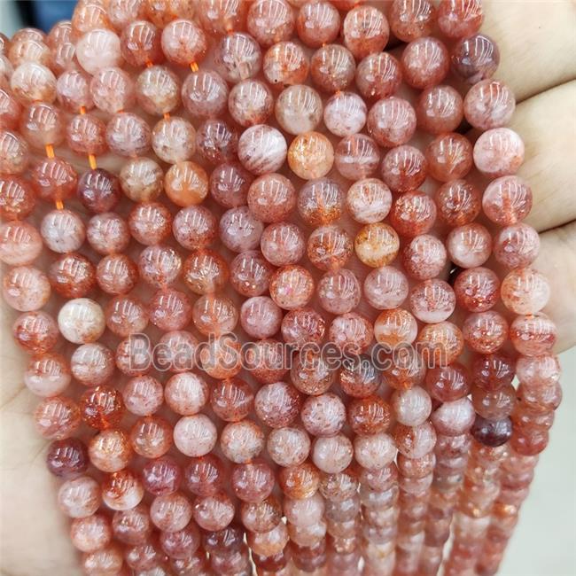 Gold Sunstone Beads Smooth Round Pink AA-Grade