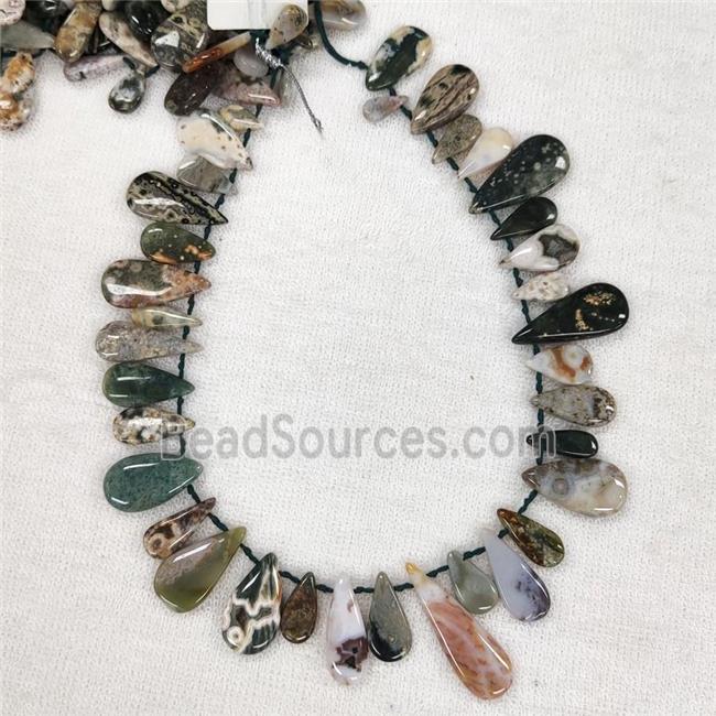 Natural Ocean Agate Teardrop Beads Graduated Topdrilled Multicolor