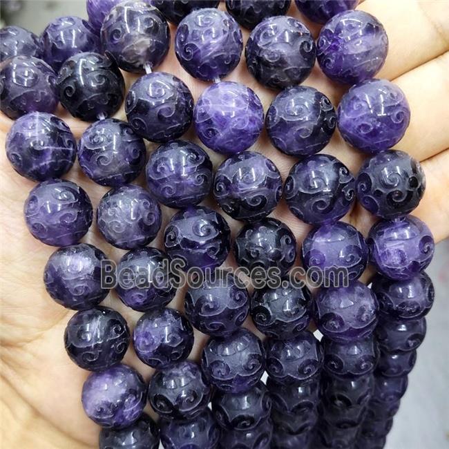 Natural Purple Amethyst Beads Round Carved