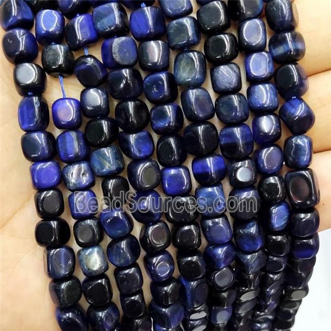 Blue Tiger Eye Stone Cube Beads