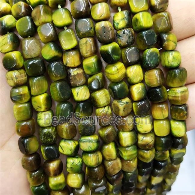 Olive Tiger Eye Stone Cube Beads