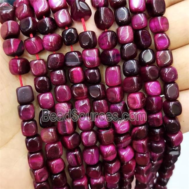 Hotpink Tiger Eye Stone Cube Beads