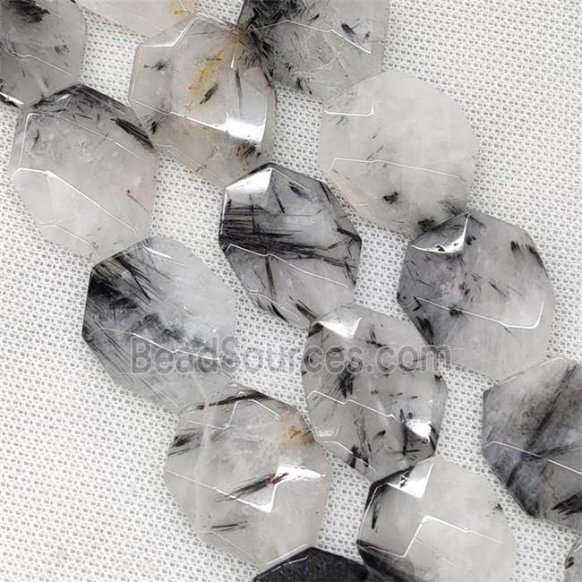 Black Rutilated Quartz Beads Faceted Slice