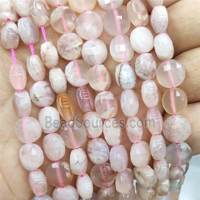 Natural Sakura Cherry Agate Beads Faceted Circle Pink