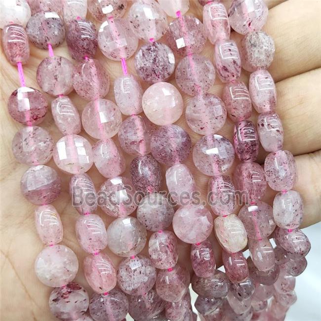 Pink Strawberry Quartz Beads Faceted Circle