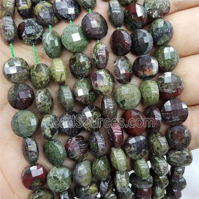 African Bloodstone Beads Faceted Circle Green