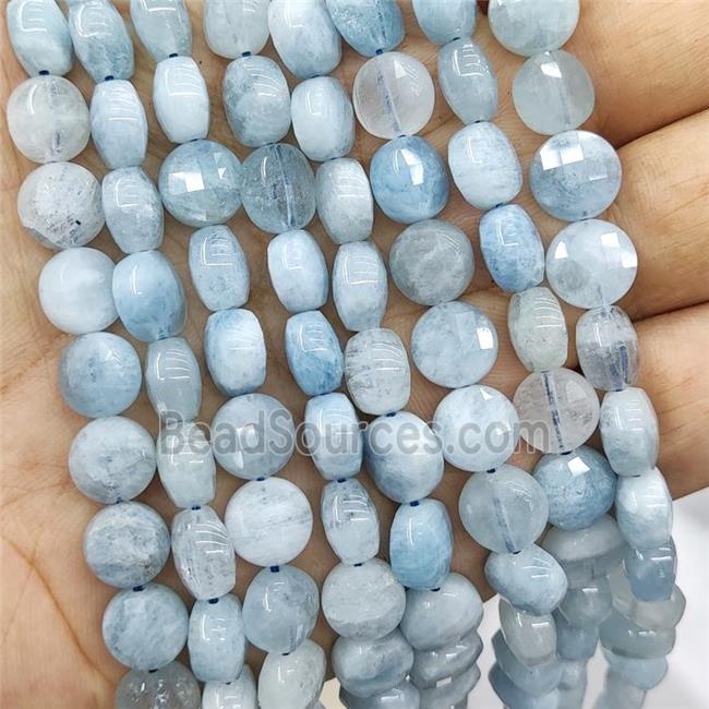 Natural Aquamarine Beads Blue Faceted Circle