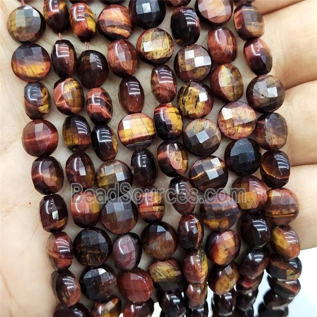 Red Tiger Eye Beads Faceted Circle