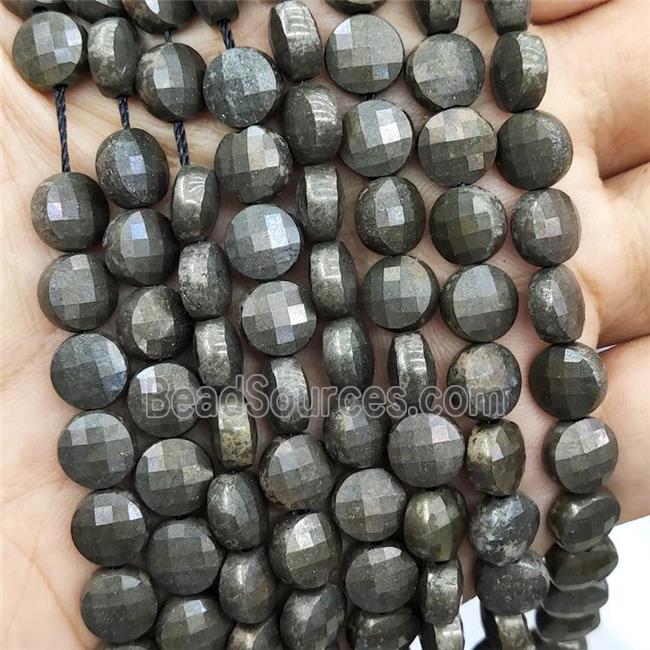 Natural Pyrite Beads Faceted Circle