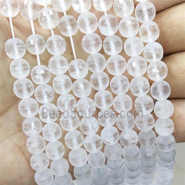 Clear Quartz Beads Facetd Round Matte