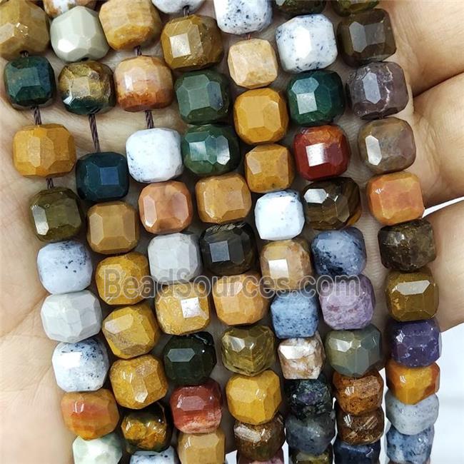 Natural Ocean Agate Cube Beads Multicolor