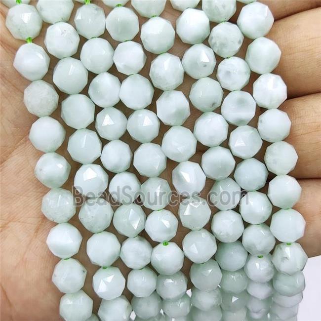 Natural Angelite Beads Green Round Diamond Cut