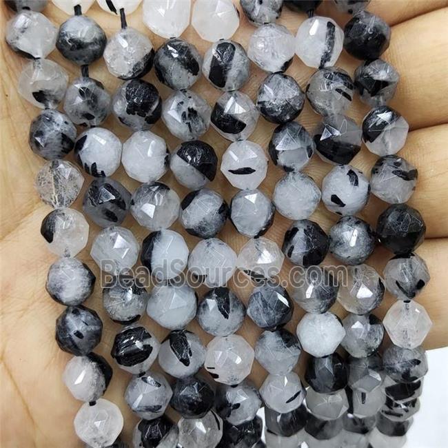 Natural Black Rutilated Quartz Beads Round Cut