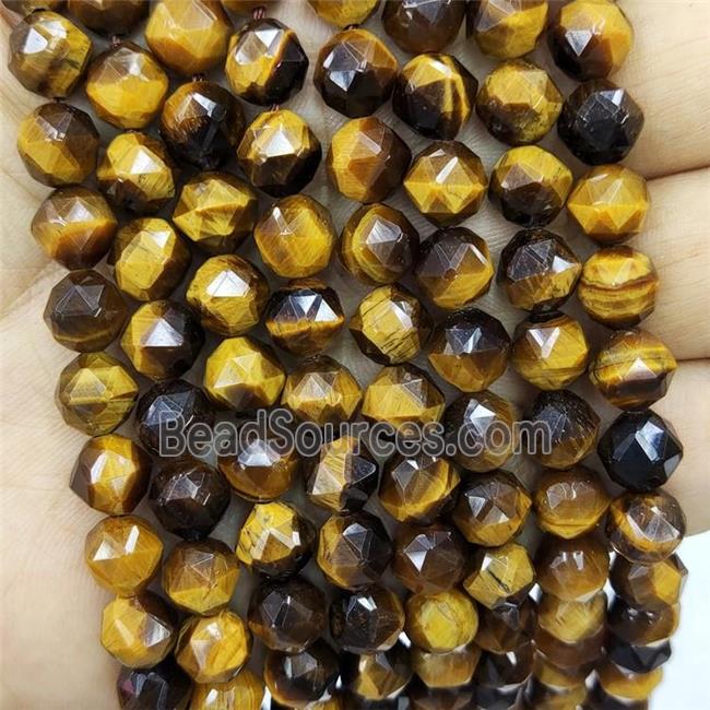 Natural Tiger Eye Stone Beads Yellow Round Diamond Cut