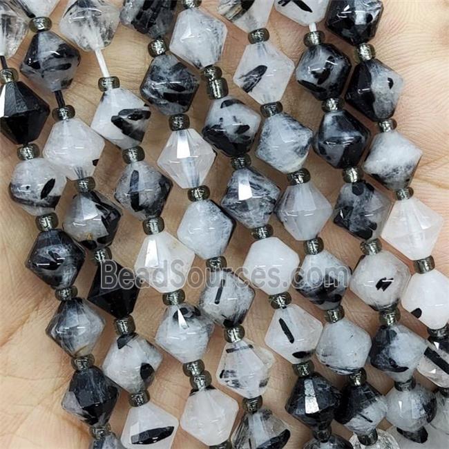 Black Rutilated Quartz Bicone Beads