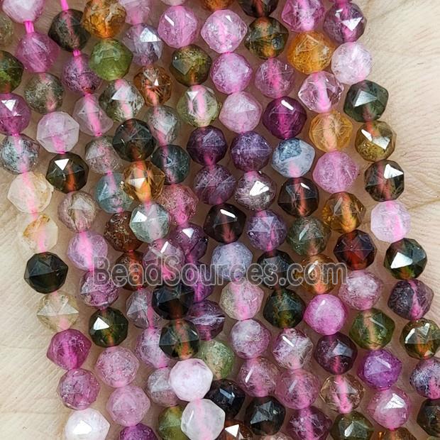 Natural Tourmaline Beads Multicolor Diamond Cut Round