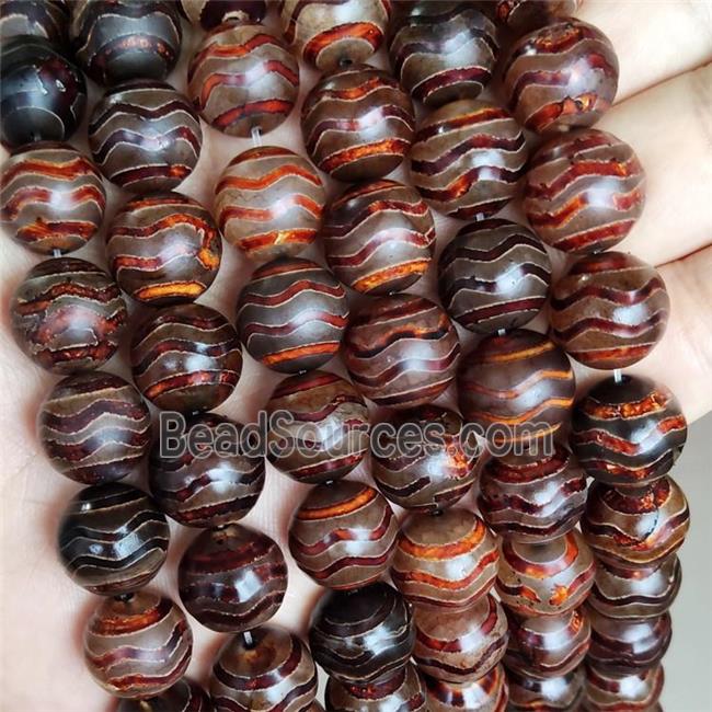 Tibetan Dzi Agate Beads Round Coffee Wave