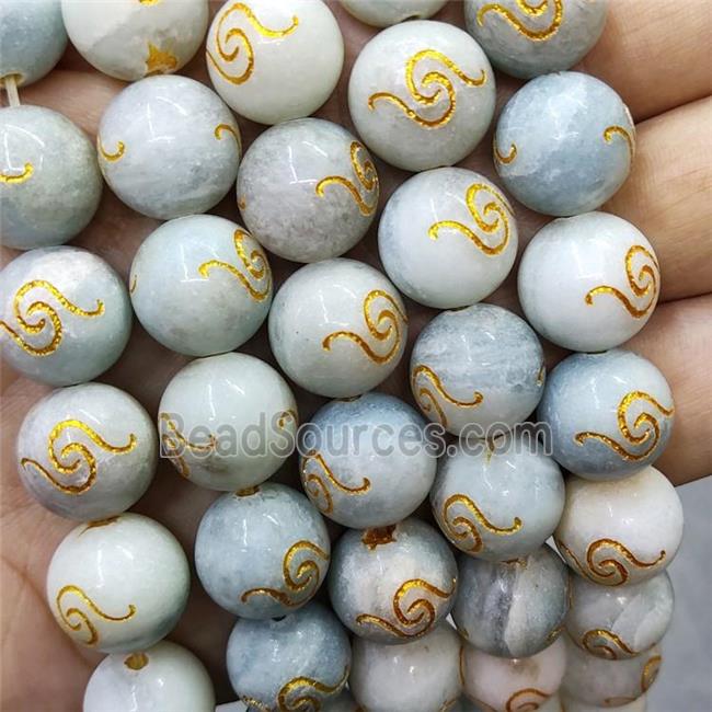 Blue Amazonite Buddhist Beads Round Carved