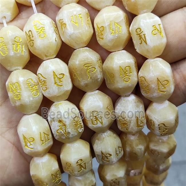 Natural Yellow Honey Jade Buddhist Beads Prism Carved Om Mani Padme Hum