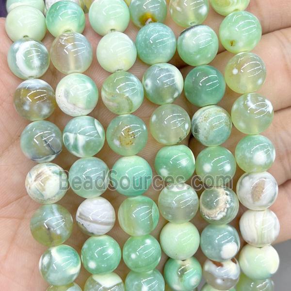 Lt.green Fire Agate Beads Smooth Round Dye Sandy