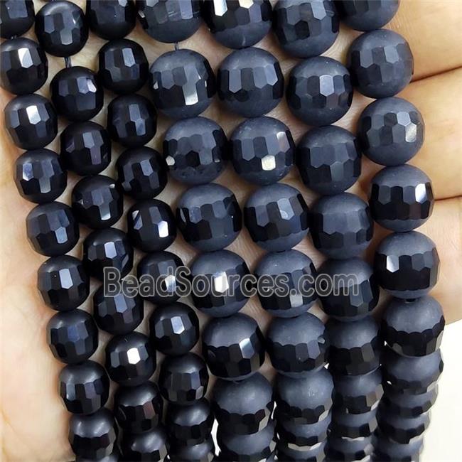 Black Onyx Agate Beads Round Faceted Matte