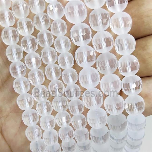 Clear Quartz Beads Round Faceted Matte