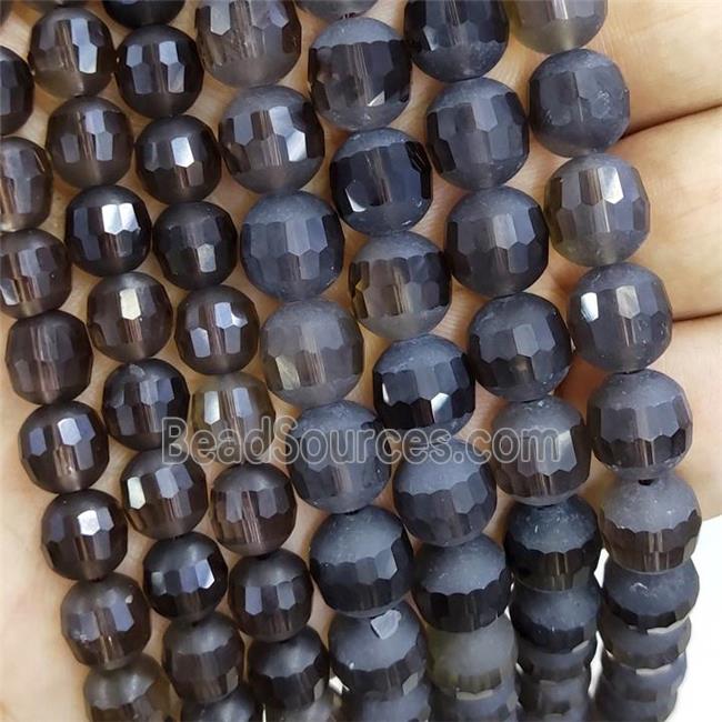 Smoky Quartz Beads Round Faceted Matte