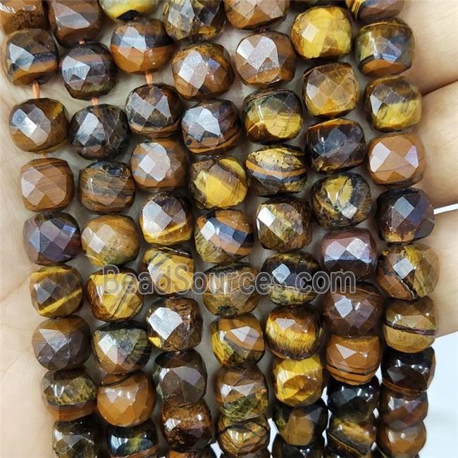 Natural Tiger Eye Stone Beads Faceted Cube